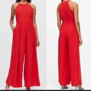 Banana Republic red halter neck wide leg pleated jumpsuit size 14